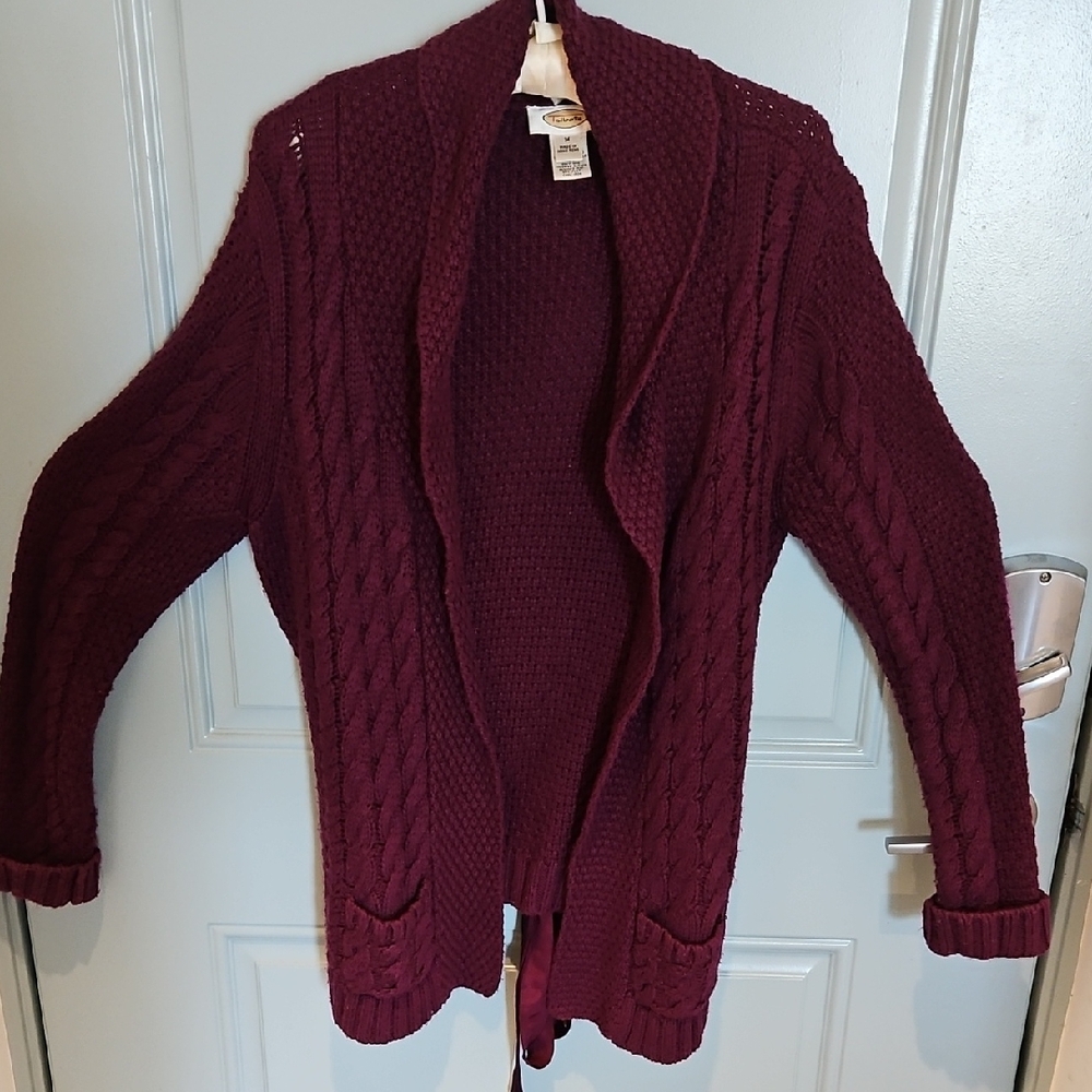 Talbots Deep Burgundy Cable Knit Cardigan
